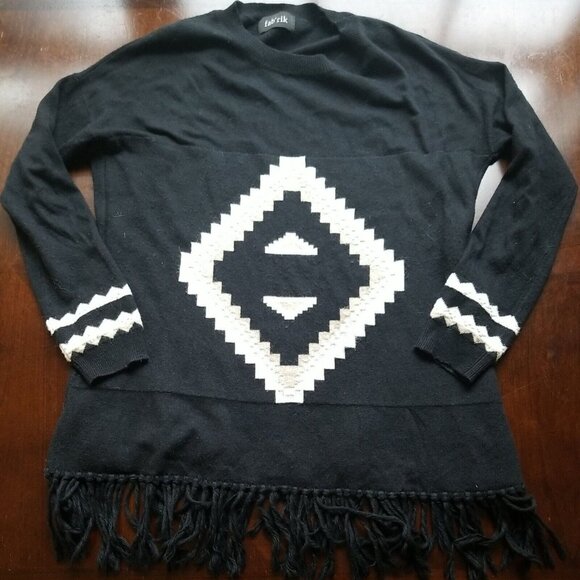 Fab'rik Angora Blend Metalic Tassle Aztec‎ Sweater Long Sleeve Western Oversize - Picture 2 of 8